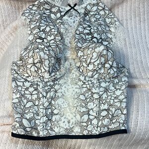 PINK Victoria's Secret Black and Cream Lace Blouse